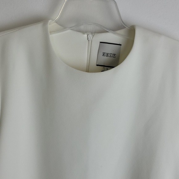 Edit bell sleeve round neck top Sz S White Modest Formal Preppy - Picture 2 of 11